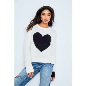 Lisa Todd Mad Love Heart Sweater in Snow, Blk/White, Knit, New Sz S Retail $205